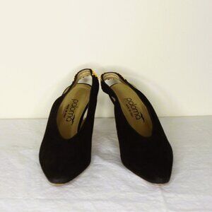 Vintage Paloma Made in Italy Size 6 Black Suede Strap Heel with Gold Detail